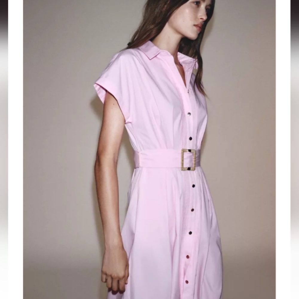 Zara Belted Poplin Midi Dress - Picture 2 of 4